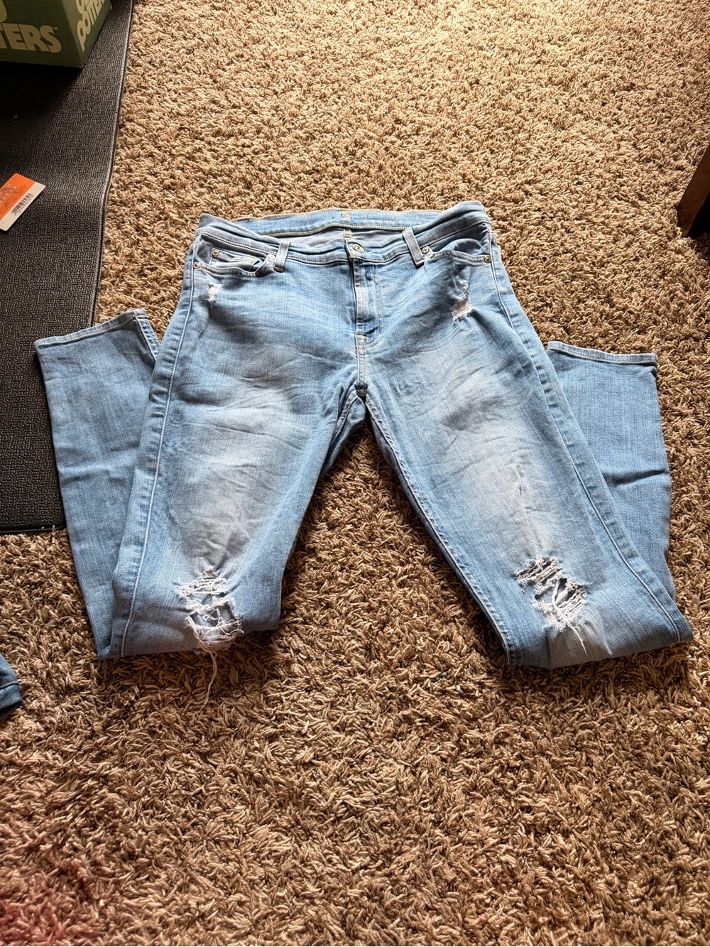 7 For All Mankind Gwenevere Light Blue Distressed Skinny Jeans